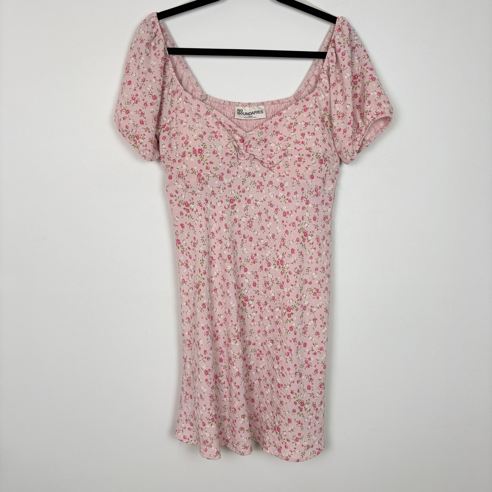 No Boundaries Womens Y2K Babydoll Coquette Mini Dress Size L Pink Floral Cottage